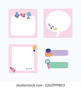 Illustration of cute pastel education stationary memo collection vector design