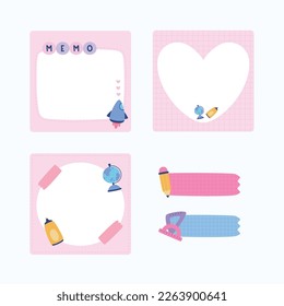 Illustration of cute pastel education stationary memo collection vector design