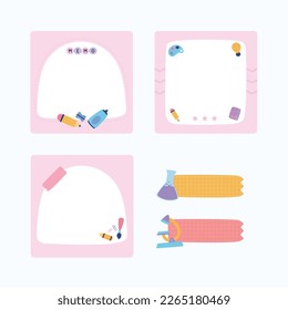 Illustration of cute pastel education stationary memo collection vector design