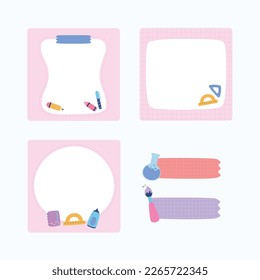 Illustration of cute pastel education stationary memo collection vector design
