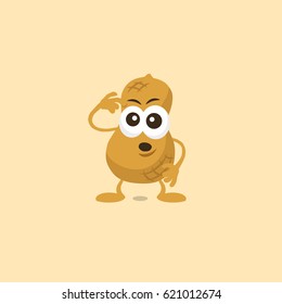 Illustration of cute peanut thinking mascot isolated on light background.