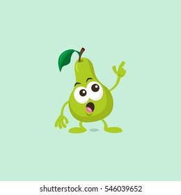 Illustration of cute pear staring mascot isolated on light green background.