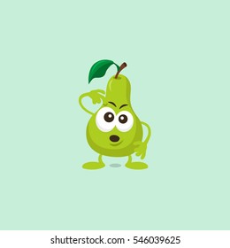 Illustration of cute pear thinking mascot isolated on light green background.
