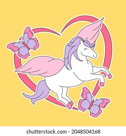 ILLUSTRATION OF A CUTE PEGASUS WITH BUTTERFLIES, SLOGAN PRINT VECTOR