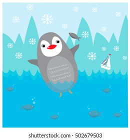 Illustration with cute penguin