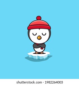 illustration of cute penguin chilling on ice vector design