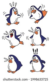 Illustration eines süßen Pinguinausdrucks mit verschiedenen Zeichen.