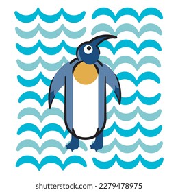 ilustración de un pingüino lindo frente a un patrón de onda
