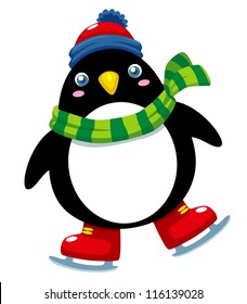 Illustration of cute penguin ice skates