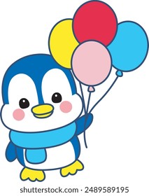 Illustration of cute penguin icon.
Funny penguin in cold weather elements.
A penguin bring some balloon.