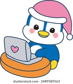 Illustration of cute penguin icon.
Funny penguin in cold weather elements.
A penguin do homework in the notebook.