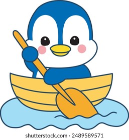 Illustration of cute penguin icon.
Funny penguin in cold weather elements.
A penguin driving a boat or ship.