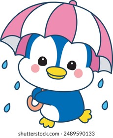 Illustration of cute penguin icon.
Funny penguin in cold weather elements.
A penguin bring an umbrella in the raining.