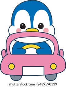 Illustration of cute penguin icon.
Funny penguin in cold weather elements.
A penguin driving a pink car.