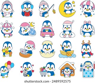 Illustration of cute penguin icon.
Funny penguin in cold weather elements.