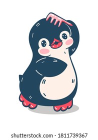 Illustration with a cute penguin  isolated on a white background. Vector illustration