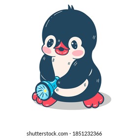 Illustration with a cute penguin isolated on a white background. Vector illustration