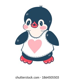 Illustration with a cute penguin isolated on a white background.  Valentine's day.  Vector illustration