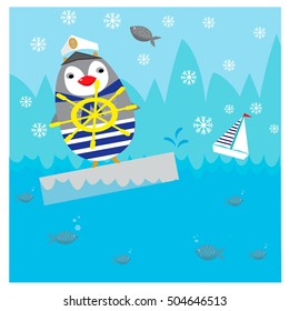 Illustration with cute penguin on the North Pole