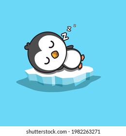 illustration of cute penguin sleeping on ice vector design