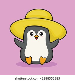 illustration of a cute penguin wearing a yellow hat, perfect for mascot sticker and cute animal icon t-shirt design.