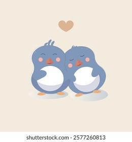 illustration of cute penguins, penguins in love