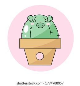 Illustration of cute pig cactus