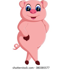 illustration of Cute pig cartoon posing
