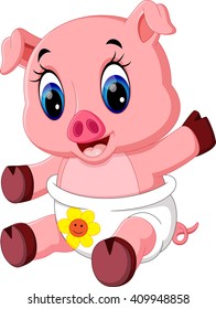 illustration of Cute pig cartoon posing