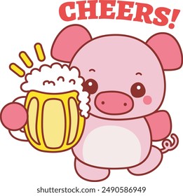 Illustration of cute pig icon.
Funny pig in activities elements.
A pig bring a beer and cheers.