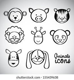 Illustration of a cute pig, monkey, tiger, lion, giraffe, panda, zebra and dog, vector illustration