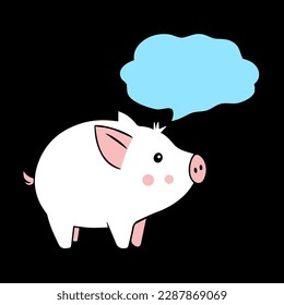 Illustration of a cute pig with speech bubble on a black background. Vector illustration