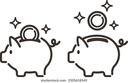 Illustration of a cute piggy bank and a  coin going in