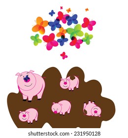 illustration of cute piggy on a white background