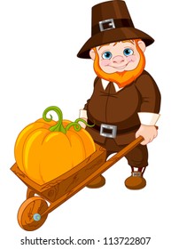 Ilustración de un lindo peregrino con carretilla