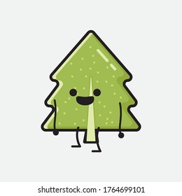 An Illustration of Cute Pine Tree Mascot Vector Character in Flat Design Style