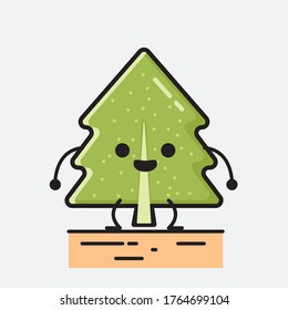 Eine Illustration des Cute Pine Tree Mascot Vectorzeichens im flachen Design-Stil