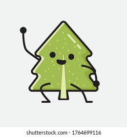 An Illustration of Cute Pine Tree Mascot Vector Character in Flat Design Style
