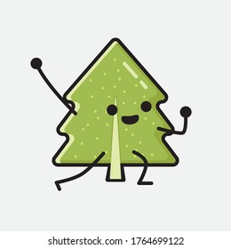 An Illustration of Cute Pine Tree Mascot Vector Character in Flat Design Style