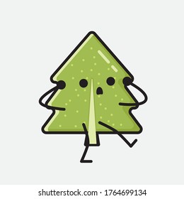 Ilustración del carácter del vector de mascota de árbol de pino con diseño plano