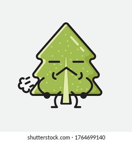 An Illustration of Cute Pine Tree Mascot Vector Character in Flat Design Style