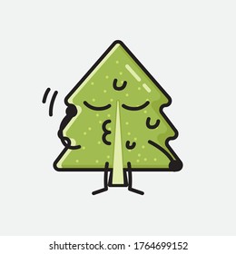 An Illustration of Cute Pine Tree Mascot Vector Character in Flat Design Style