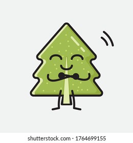 Ilustración del carácter del vector de mascota de árbol de pino con diseño plano