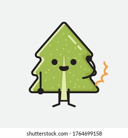 An Illustration of Cute Pine Tree Mascot Vector Character in Flat Design Style