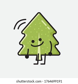 An Illustration of Cute Pine Tree Mascot Vector Character in Flat Design Style