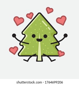 Ilustración del carácter del vector de mascota de árbol de pino con diseño plano