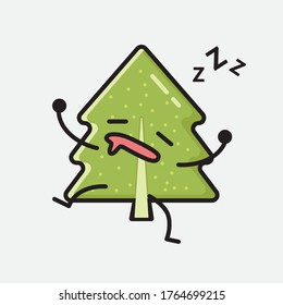 An Illustration of Cute Pine Tree Mascot Vector Character in Flat Design Style