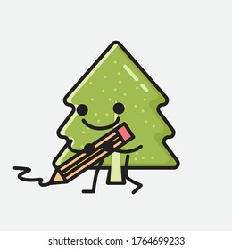 Ilustración del carácter del vector de mascota de árbol de pino con diseño plano