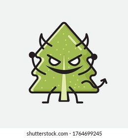 Ilustración del carácter del vector de mascota de árbol de pino con diseño plano