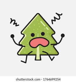 An Illustration of Cute Pine Tree Mascot Vector Character in Flat Design Style